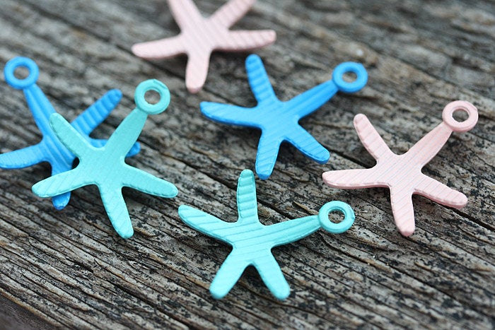 4pc Blue Starfish Charms Painted Metal Casting