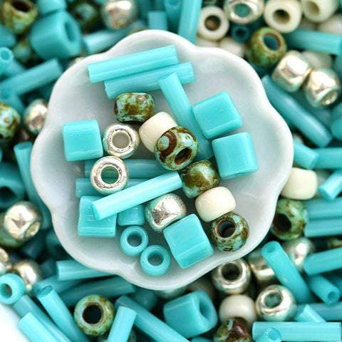 Turquoise Silver Seed Beads Mix - Island - MayaHoney Special Mix TOHO - 10g