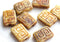 12x9mm Rustic Picasso czech beads, Aged Beige Brown rectangle Greek Key 8pc