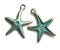 2pc Brass SeaStar charms 30mm, Green patina