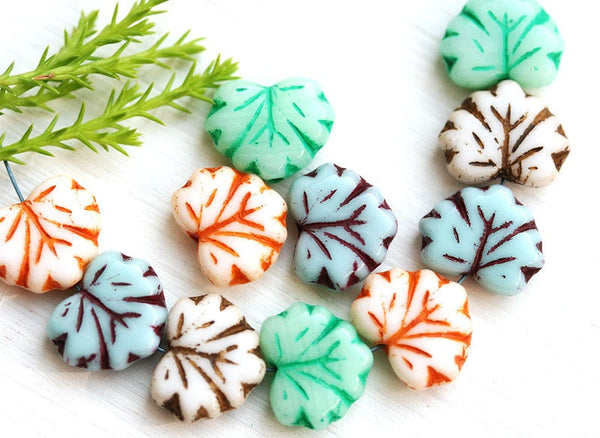 11x13mm Fancy Maple Leaf Beads Mix, Czech glass leaves, 12pc