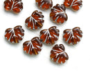 11x13mm Brown Topaz Leaf Beads, Maple leaves, Silver inlays - 10pc