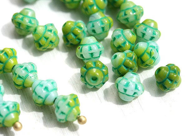 6mm Green small fancy Bicone beads czech glass 60pc
