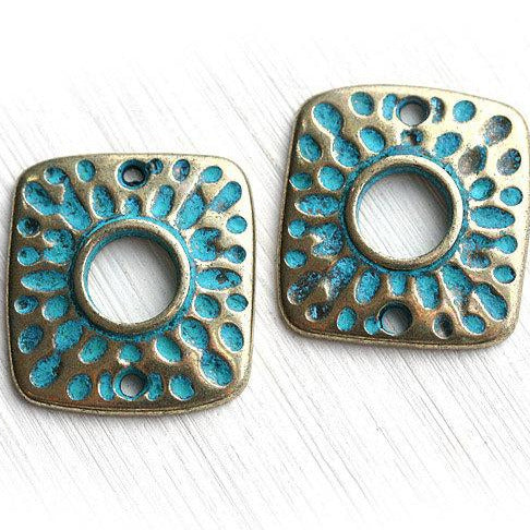 2pc Square Connectors Patinated Brass charms 20x18mm