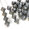 6mm Fancy small bicones, Gunmetal Luster, Dark Grey Czech glass pressed beads - 30Pc