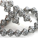 6mm Fancy small Bicones, Gunmetal Luster, Grey Czech glass pressed beads - 30Pc