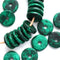 25Pc Dark Teal Green Ceramic rondelle beads 13mm