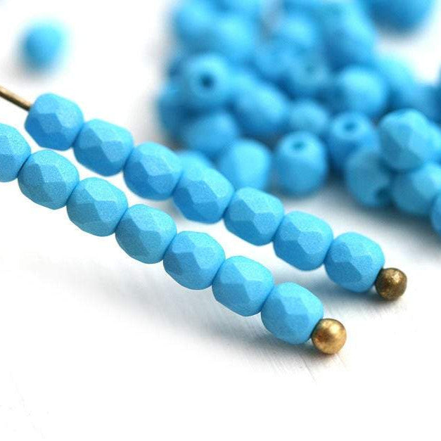 3mm Fire polished beads - Bright Sky Blue Special Coating czech faceted beads - 50Pc