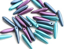 30pc Dagger  czech glass beads MIX, Special Coating, Jewel Tones, Blue - 16mm