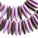30pc Purple Dagger czech glass beads MIX, Special Coating, Pink Brown - 16mm