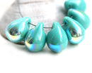 6Pc Turquoise teardrops, Large czech glass drops briolettes - 10x14mm