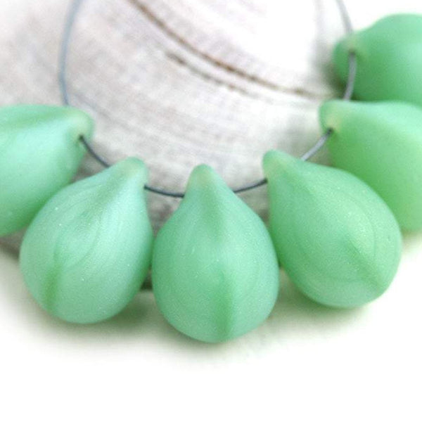 6Pc  Matte Jade Green czech glass Teardrops, Briolettes green raindrop - 10x14mm