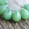 6Pc Jade green teardrops, Large czech glass drops briolettes - 10x14mm