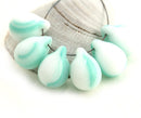 6Pc White and Mint Green striped czech glass Teardrop, Briolettes - 10x14mm