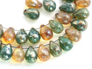20pc Picasso teardrop  Czech Glass beads mix, Green and Amber lustered - 6x9mm