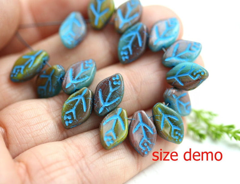 12x7mm Leaf beads, Mixed Fall color, Czech glass - 25Pc