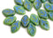 12x7mm Forest Green Leaf beads, Blue Inlays, Czech glass - 25Pc