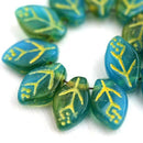 12x7mm Mixed Teal Green Blue Leaf Czech glass beads - 25Pc