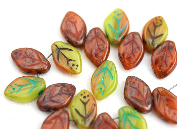 12x7mm Autumn Czech Leaf glass  beads MIX - 25Pc