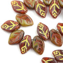 12x7mm Brown Yellow Leaf beads MIX Picasso Czech glass - 20Pc
