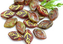 12x7mm Brown Yellow Leaf beads MIX Picasso Czech glass - 20Pc