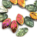 12x7mm Olivine leaves, Czech glass, Rainbow coating - 25pc
