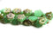 7mm Green glass Button style Flower beads Goldish Luster - 20pc