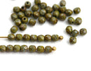 3mm fire polished Olive Green Picasso czech faceted beads - 50Pc