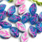 12x7mm Leaf Glass beads, Dark Blue White Mixed color - 25Pc