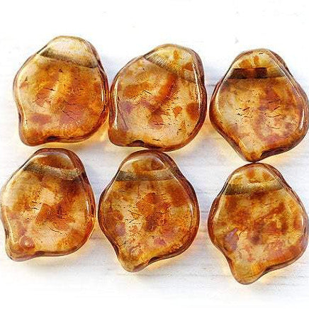 12x15mm Large Picasso leaf beads, Brown Topaz chunky wavy beads - 10Pc