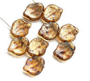 12x15mm Chunky Large Czech leaf beads, Light Brown Topaz, Picasso - 10Pc