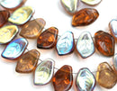 14x9mm Amber Topaz leaf beads MIX, Vitrail czech glass - 15pc