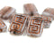 12x9mm Opal Amethyst Rectangle czech beads, Copper inlays, Greek Key, Carved glass beads - 8pc