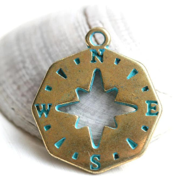 Compass Pendant Patinated Brass