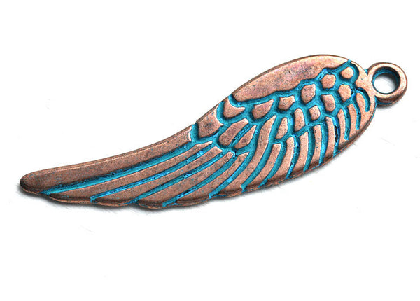 70mm Angel Wing pendant bead Blue patina on copper