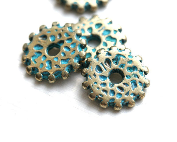 4pc Large Brass Rondelle wheel beads 14mm