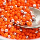 4mm 3mm Orange Silver flakes Czech glass small round spacers beads mix - 8g