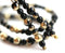 4mm 3mm Black and Golden beads mix, Round druk Czech glass small spacers - approx.150Pc