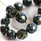 8mm Picasso black Czech glass fire polished round faceted beads - 15Pc
