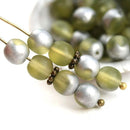 6mm Matte Olivine Silver Coating glass beads, czech spacers - 30Pc