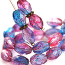 9x6mm Blue Pink glass barrel Czech fire polished oval beads 20pc