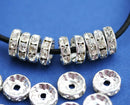 10mm Crystal Clear Silver Rhinestone Rondelle Spacer Beads Grade A, Straight Flange 20pc