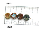 12mm Ocher Yellow Pansy flower glass bead, Picasso fire polished - 6pc