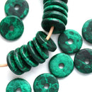 10Pc Greek ceramic rondelle beads Dark teal green 13mm