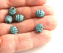 4pc Barrel Dotty beads 2.5mm hole green patina on copper