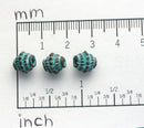 4pc Barrel Dotty beads 2.5mm hole green patina on copper