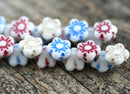 7mm Button style Flower  Czech Glass beads Mix - 30pc