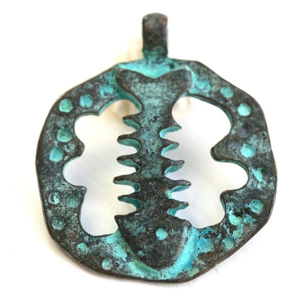 Fish bone pendant Green Patina