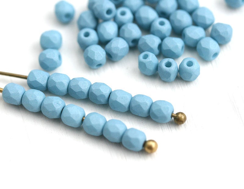 3mm Fire polished beads - Matte Blue Special Coating - czech glass faceted beads - 50Pc