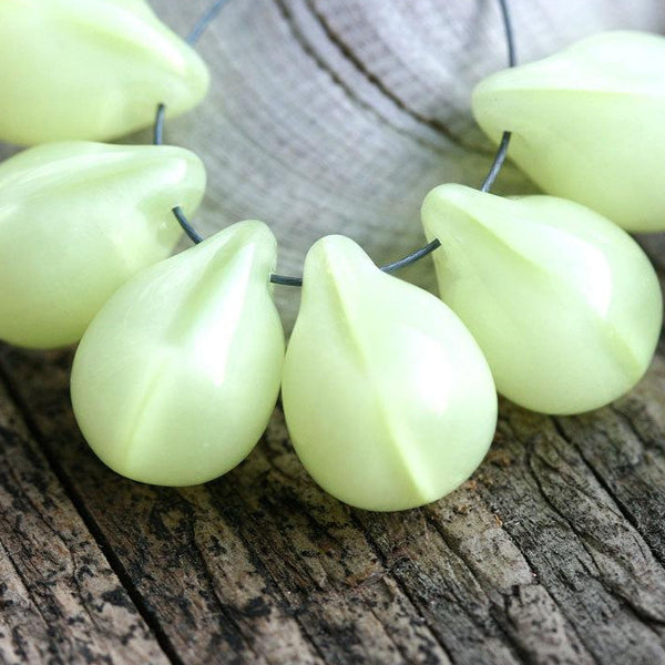 6Pc Opal Yellow Teardrop beads, czech glass drops - 10x14mm